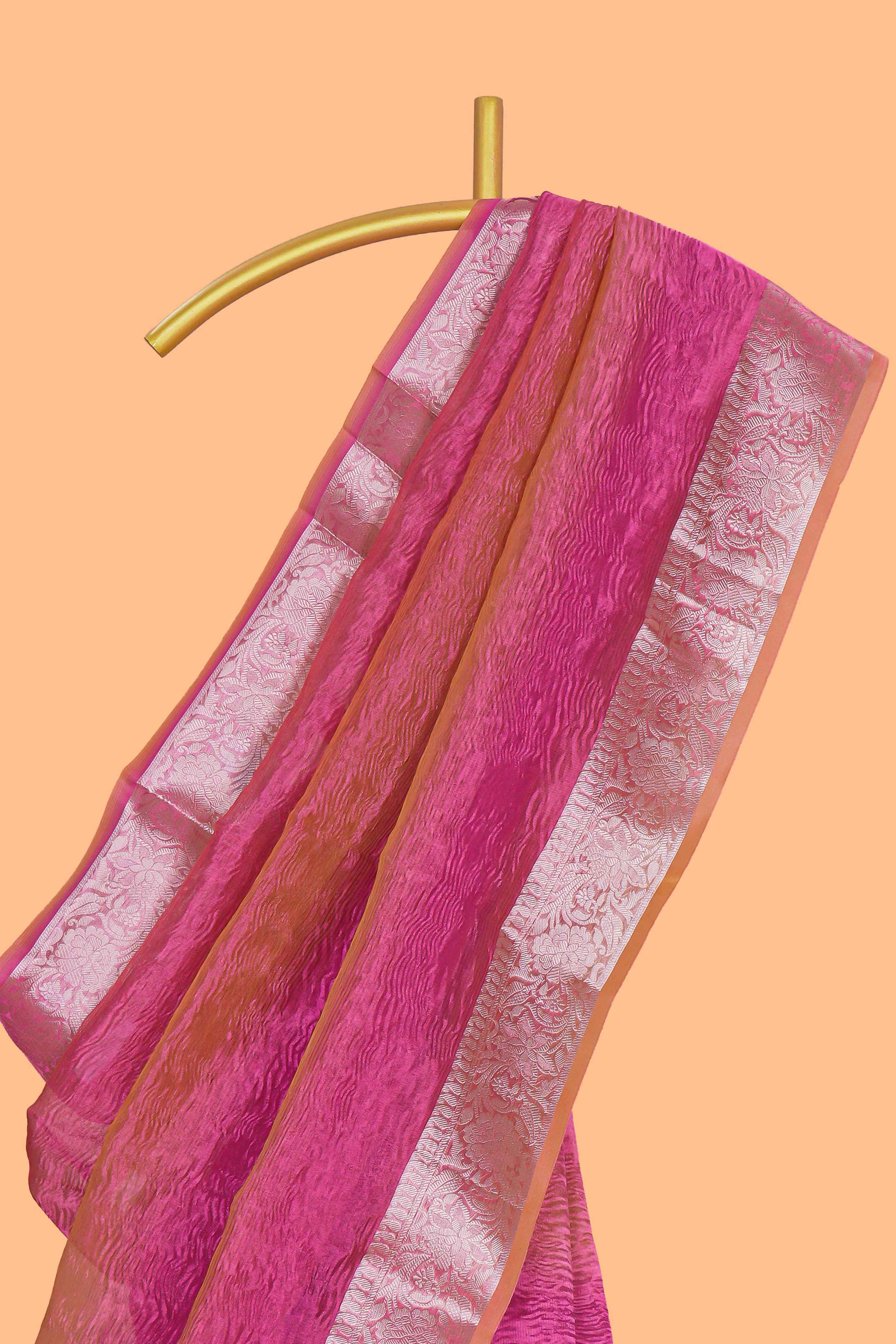Multi color crush art tissue saree with self design border and matching zari blouse
