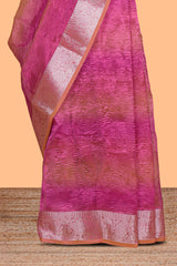 Multi color crush art tissue saree with self design border and matching zari blouse