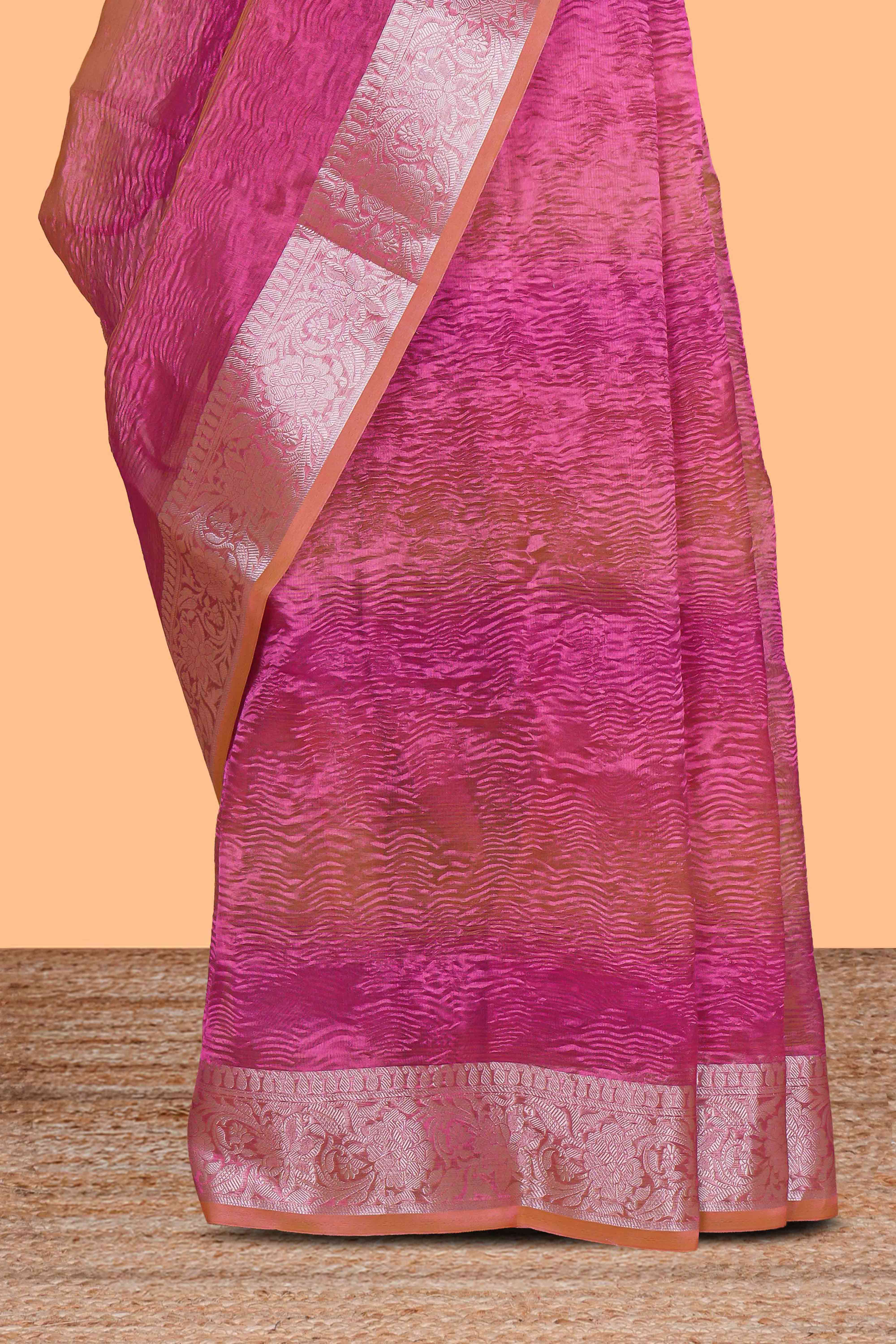 Multi color crush art tissue saree with self design border and matching zari blouse
