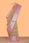 Multi color crush art tissue saree with contrast design border and matching zari blouse