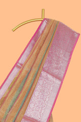 Multi color crush art tissue saree with contrast design border and matching zari blouse