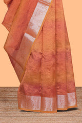 Orange crush art tissue saree with contrast design border and matching zari blouse