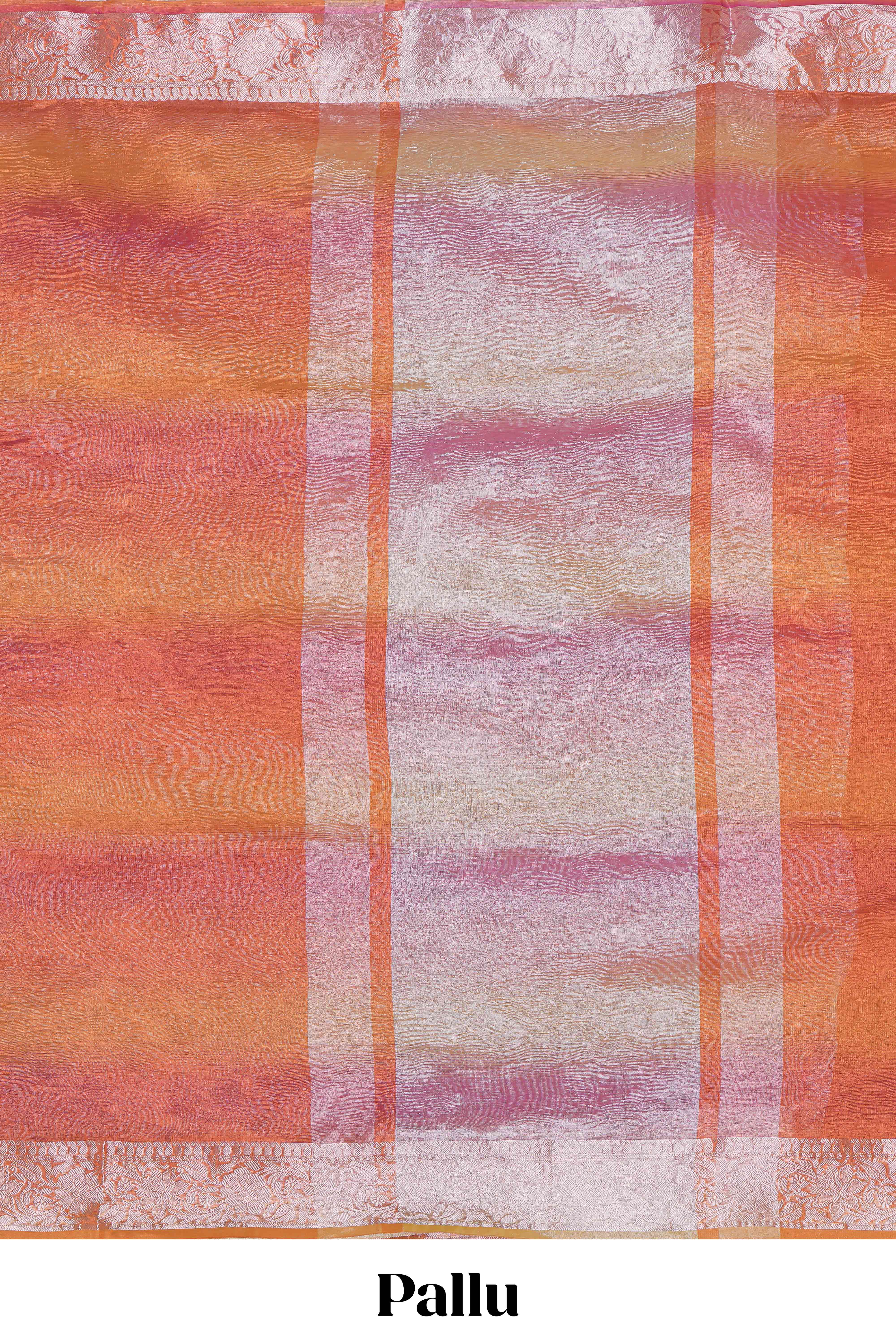 Orange crush art tissue saree with contrast design border and matching zari blouse
