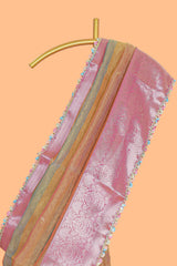 Multi color crush art tissue saree with contrast scallop design border and matching zari blouse