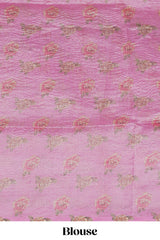 Pink striped design crush tissue saree with contrast floral border and matching blouse