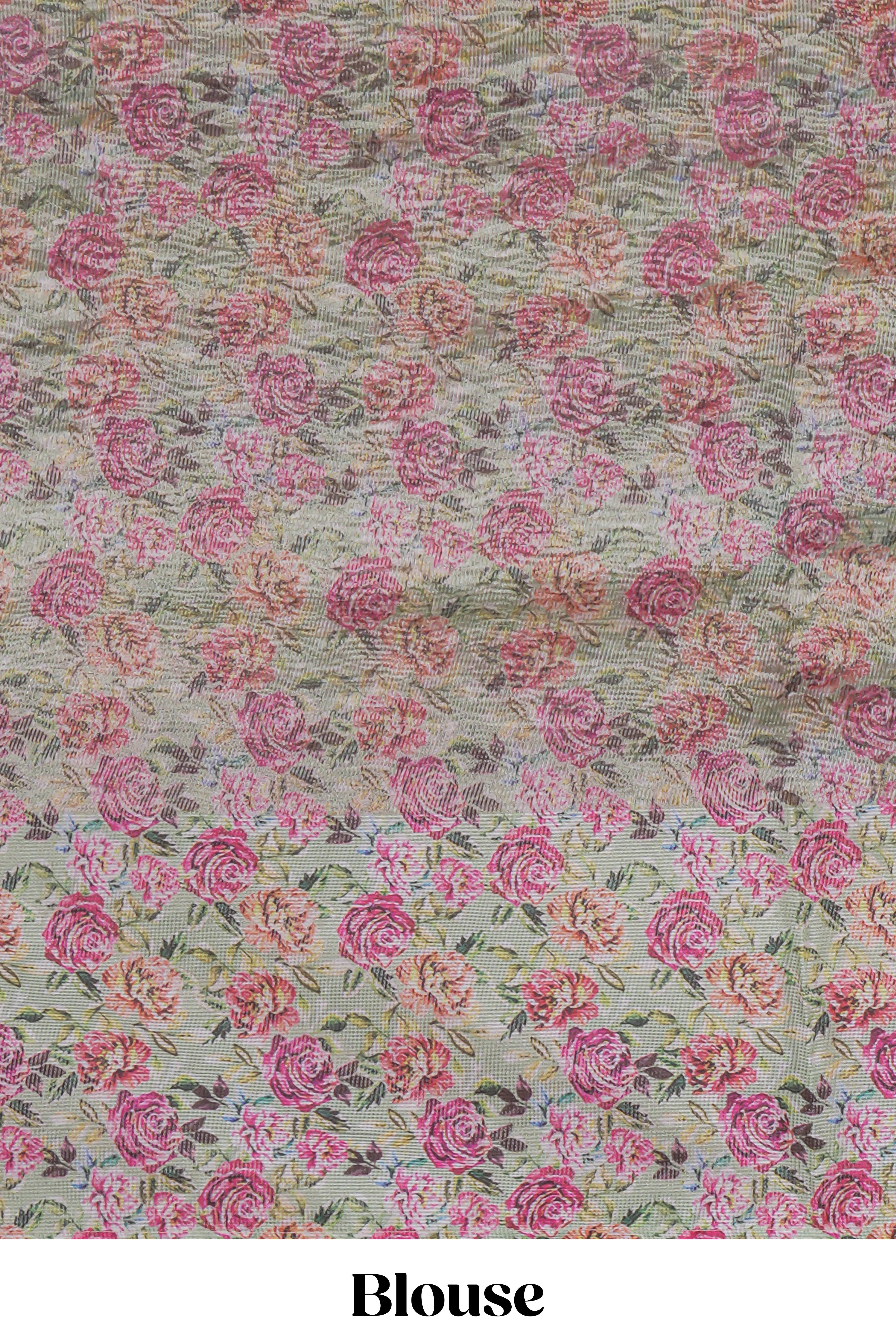Green striped design crush tissue saree with contrast floral border and matching blouse