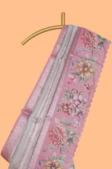 Peach striped design crush tissue saree with contrast floral border and matching blouse