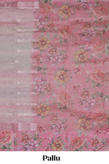 Peach striped design crush tissue saree with contrast floral border and matching blouse