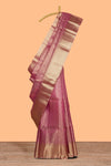 Pink geometric zari design art tissue saree with self zari border and matching blouse