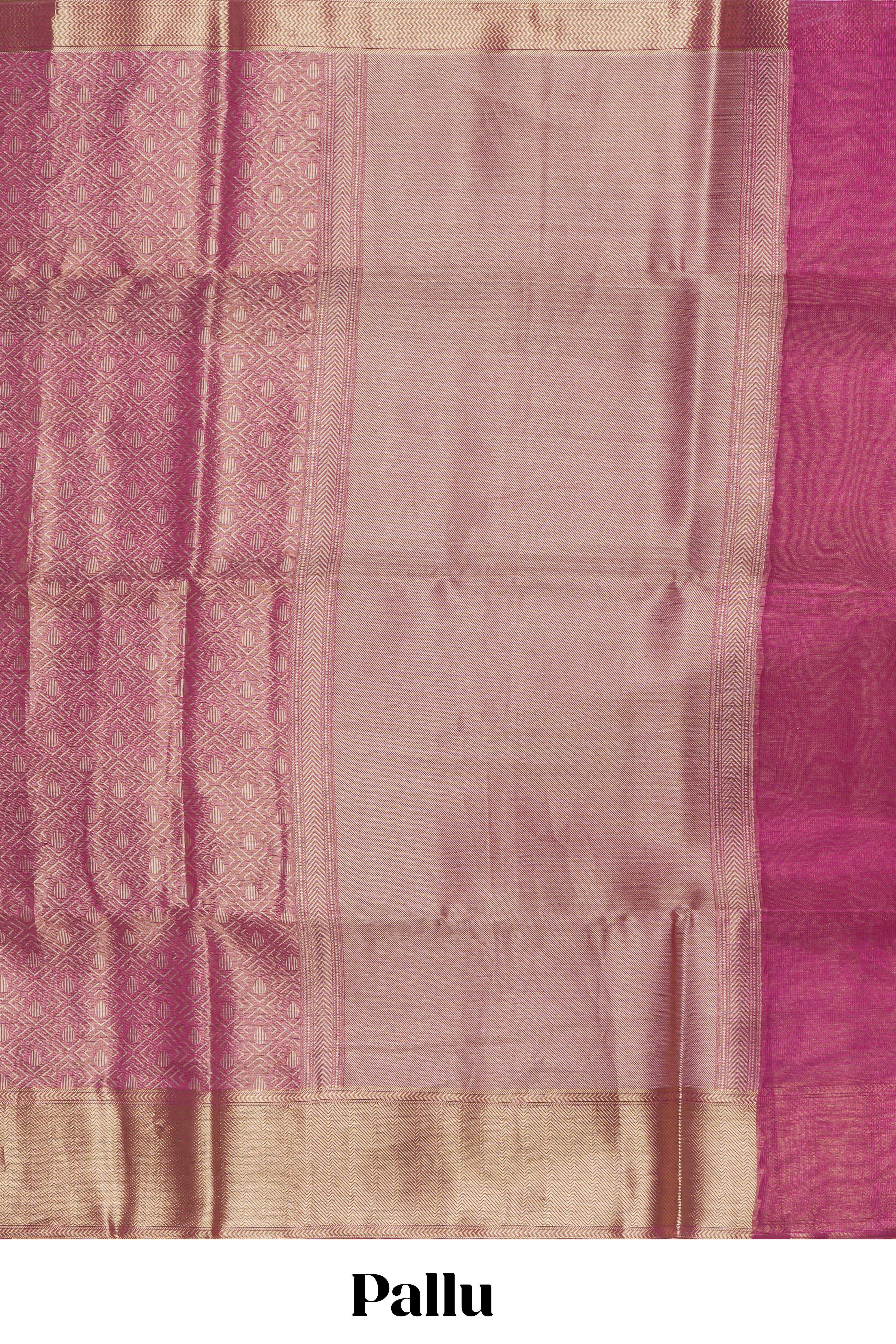Pink geometric zari design art tissue saree with self zari border and matching blouse