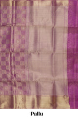 Magenta checked floral motifs design art tissue saree with self zari border and matching blouse