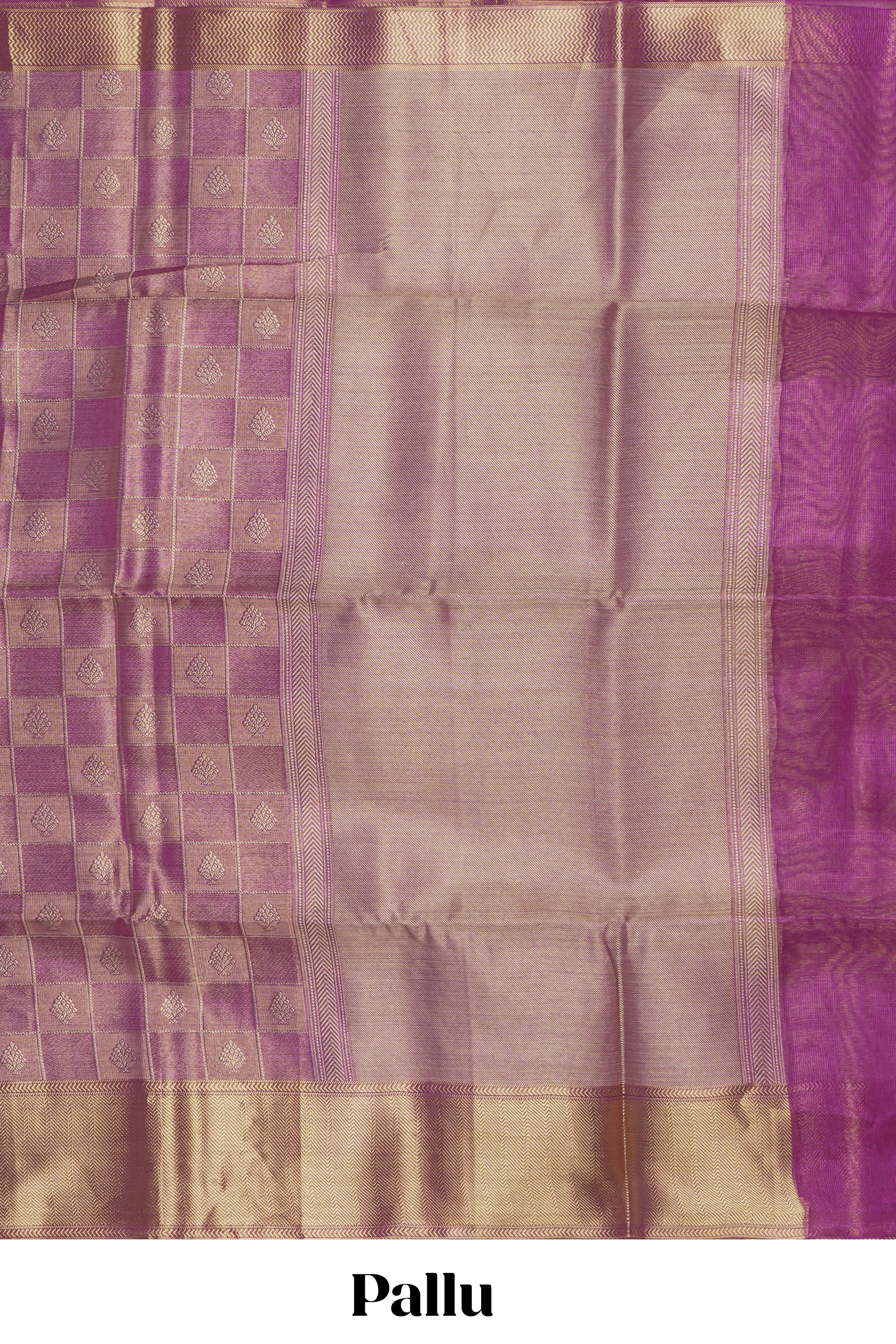 Magenta checked floral motifs design art tissue saree with self zari border and matching blouse