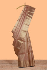 Rose gold geometric motifs design art tissue saree with self zari border and matching blouse