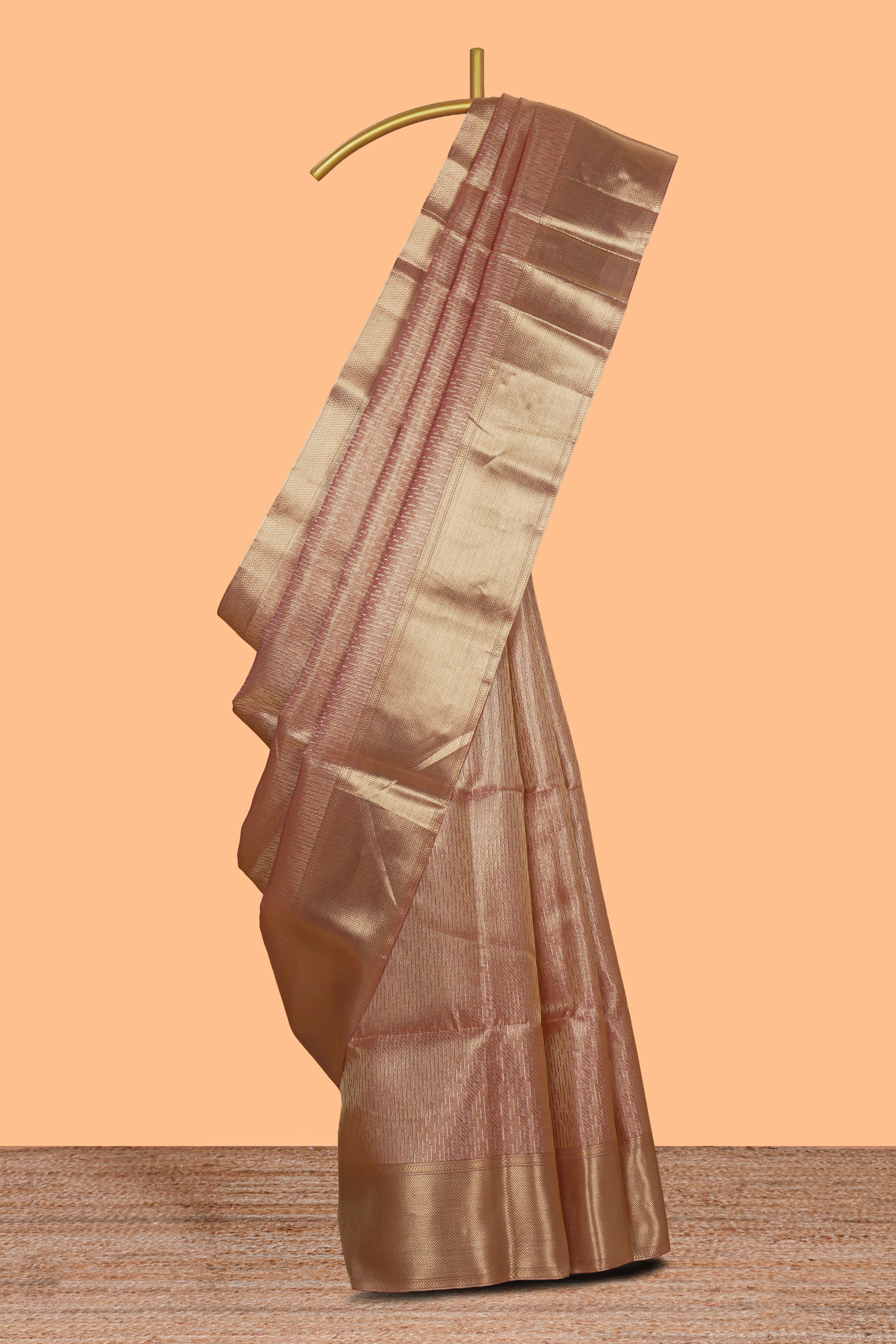 Rose gold geometric motifs design art tissue saree with self zari border and matching blouse