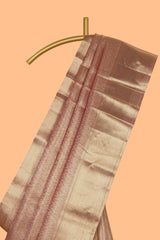 Rose gold geometric motifs design art tissue saree with self zari border and matching blouse