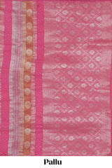 Borderless pink striped zari motifs art tissue saree with self pallu and matching blouse