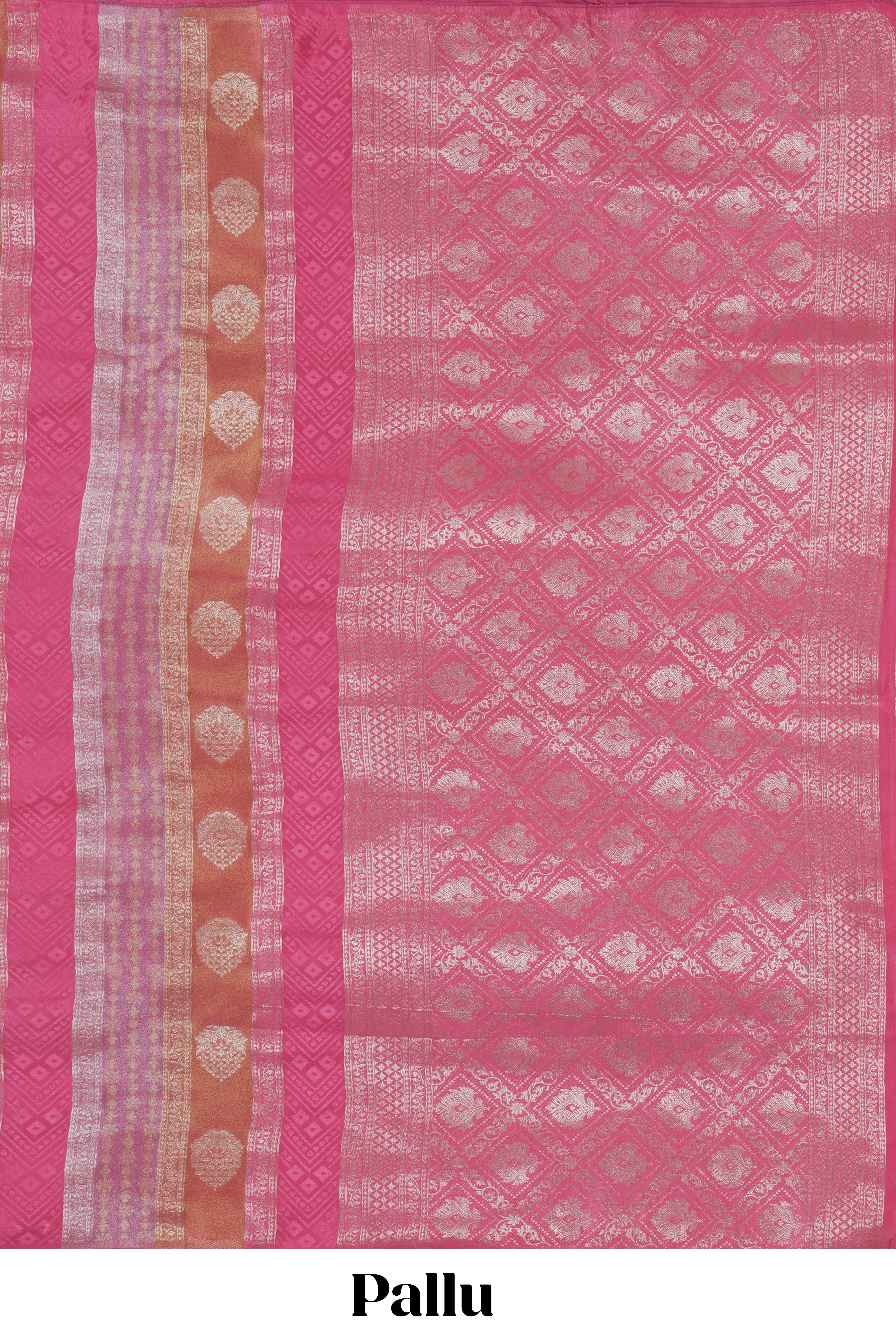 Borderless pink striped zari motifs art tissue saree with self pallu and matching blouse
