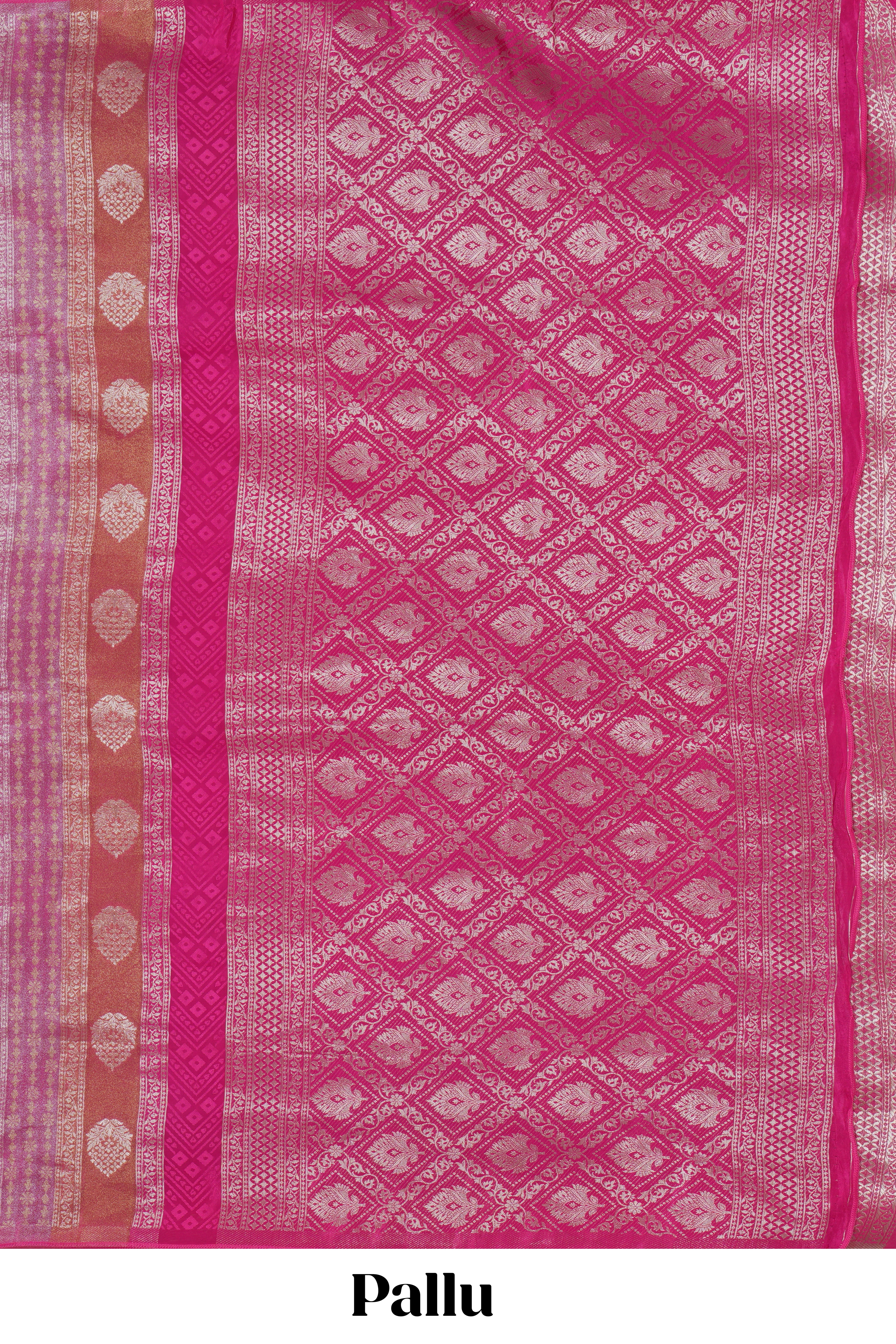 Borderless maroon striped zari motifs art tissue saree with self pallu and matching blouse