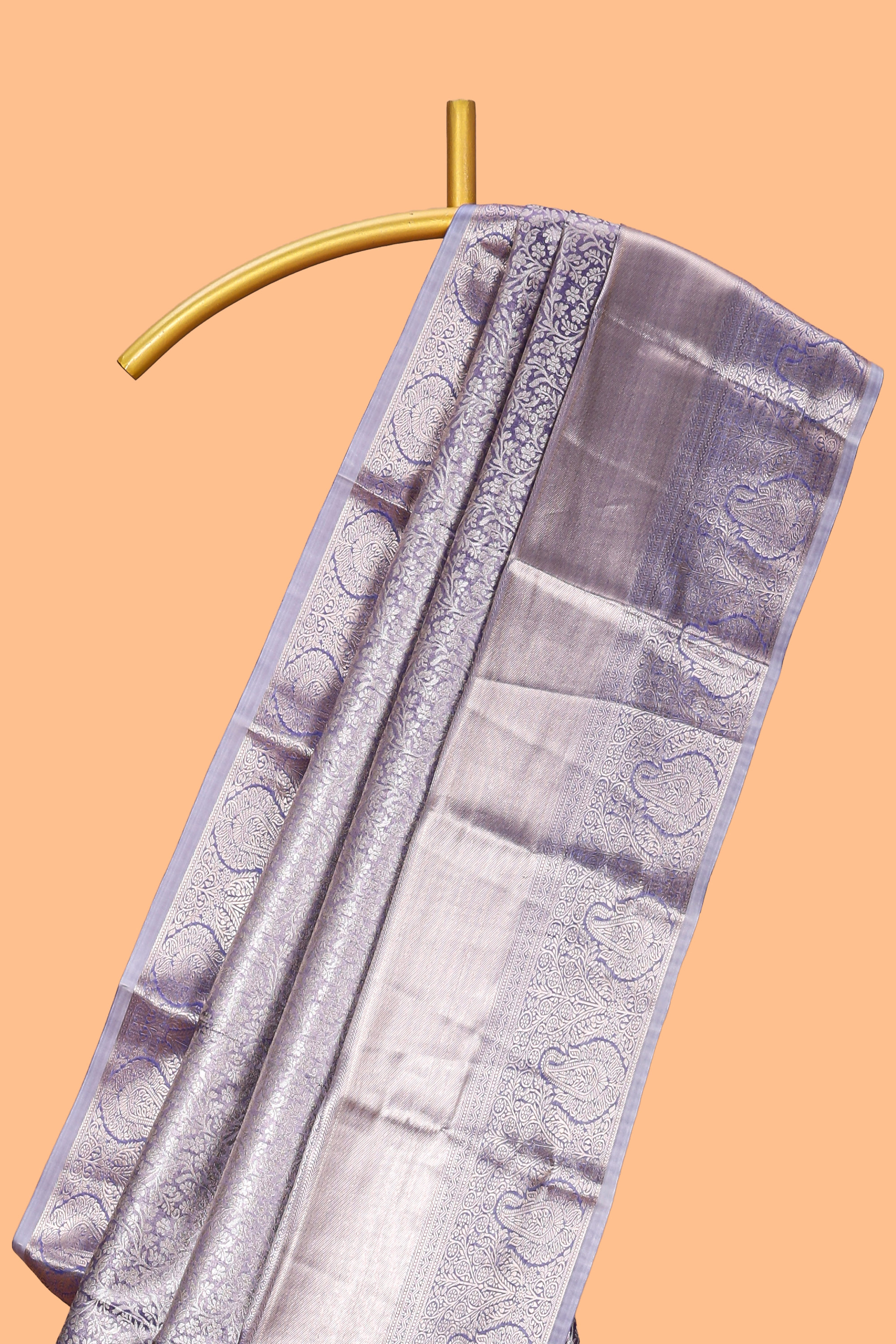 Lavender silver zari floral design art tissue saree with self zari border and matching blouse