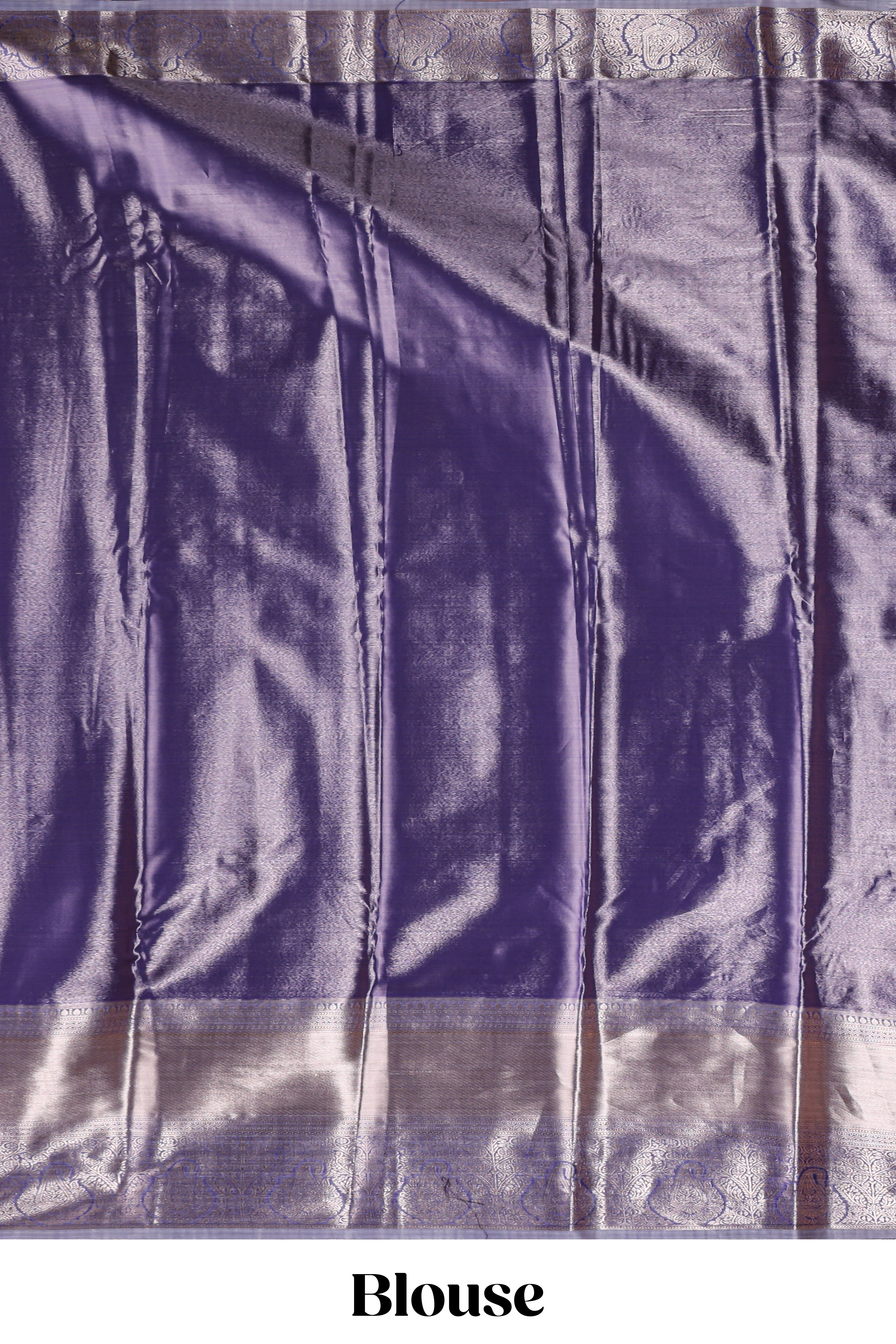 Lavender silver zari floral design art tissue saree with self zari border and matching blouse
