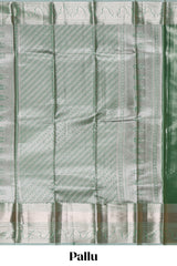 Green silver zari floral design art tissue saree with self zari border and matching blouse