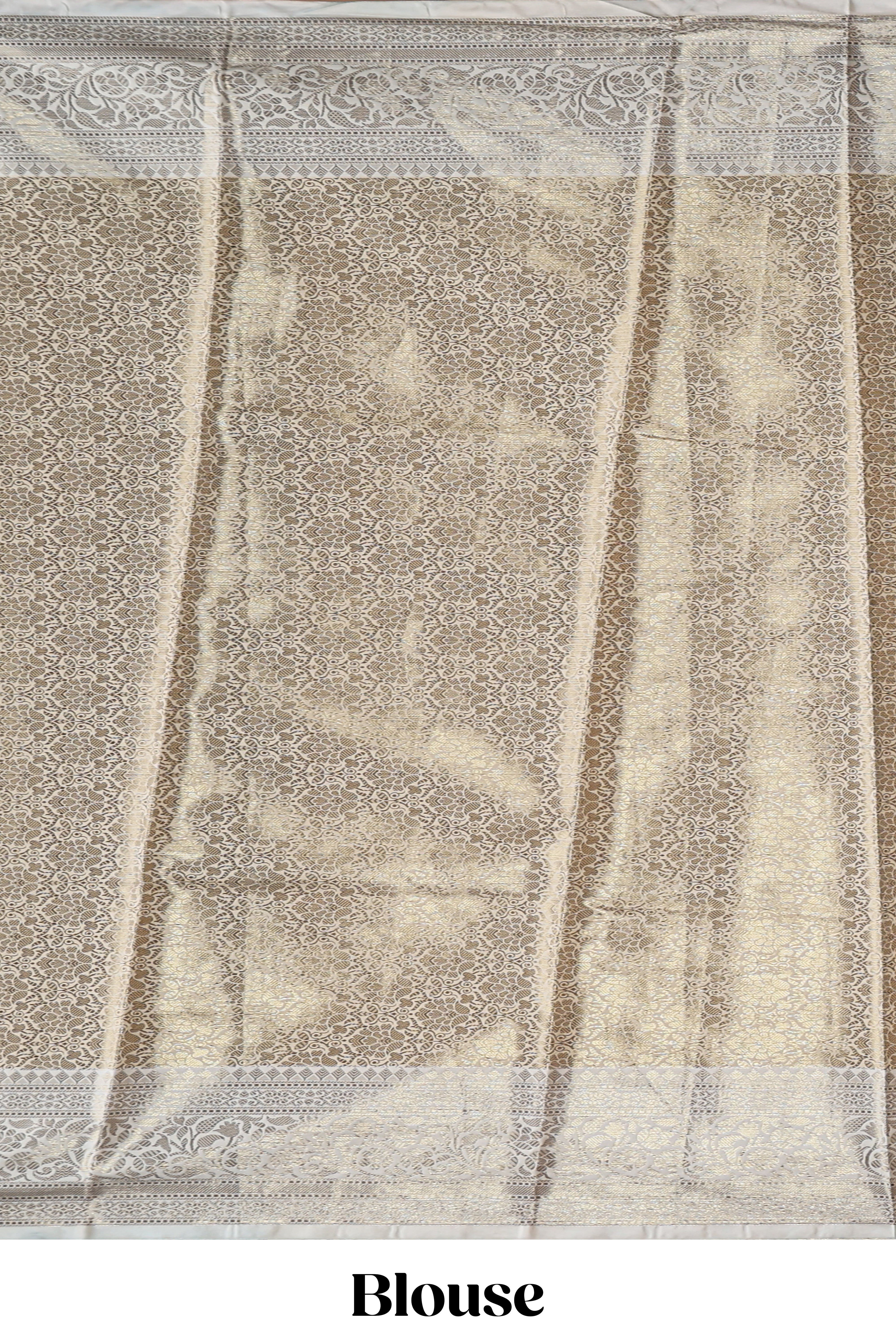 Blue checked zari motifs design art tissue saree with Self zari border and contrast blouse
