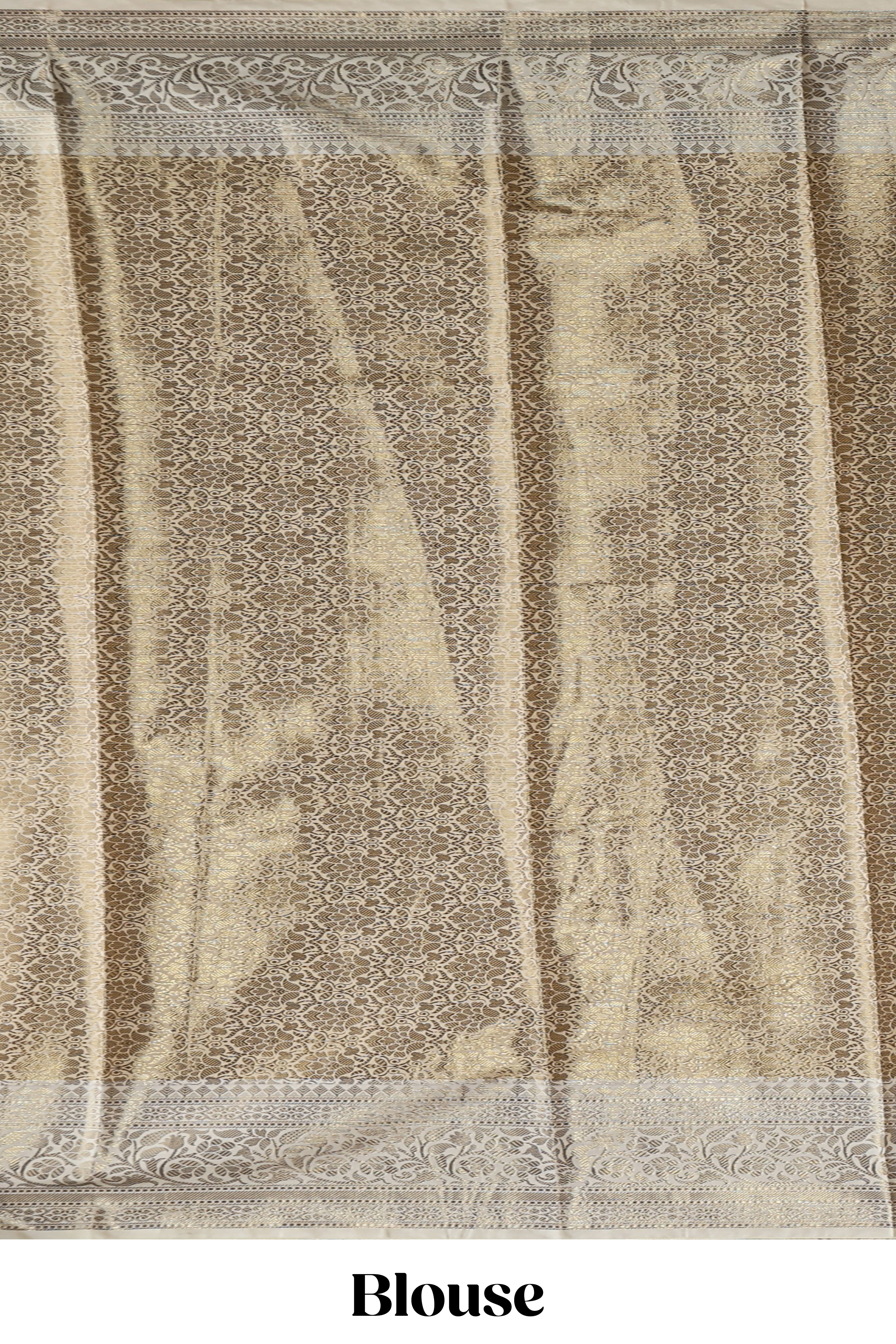 Golden zari checked motifs design art tissue saree with contrast zari border and matching blouse