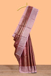 Pink checked zari motifs design art tissue saree with self zari border and contrast motifs blouse