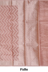 Peach chevron design art tissue saree with self zari border and matching printed blouse