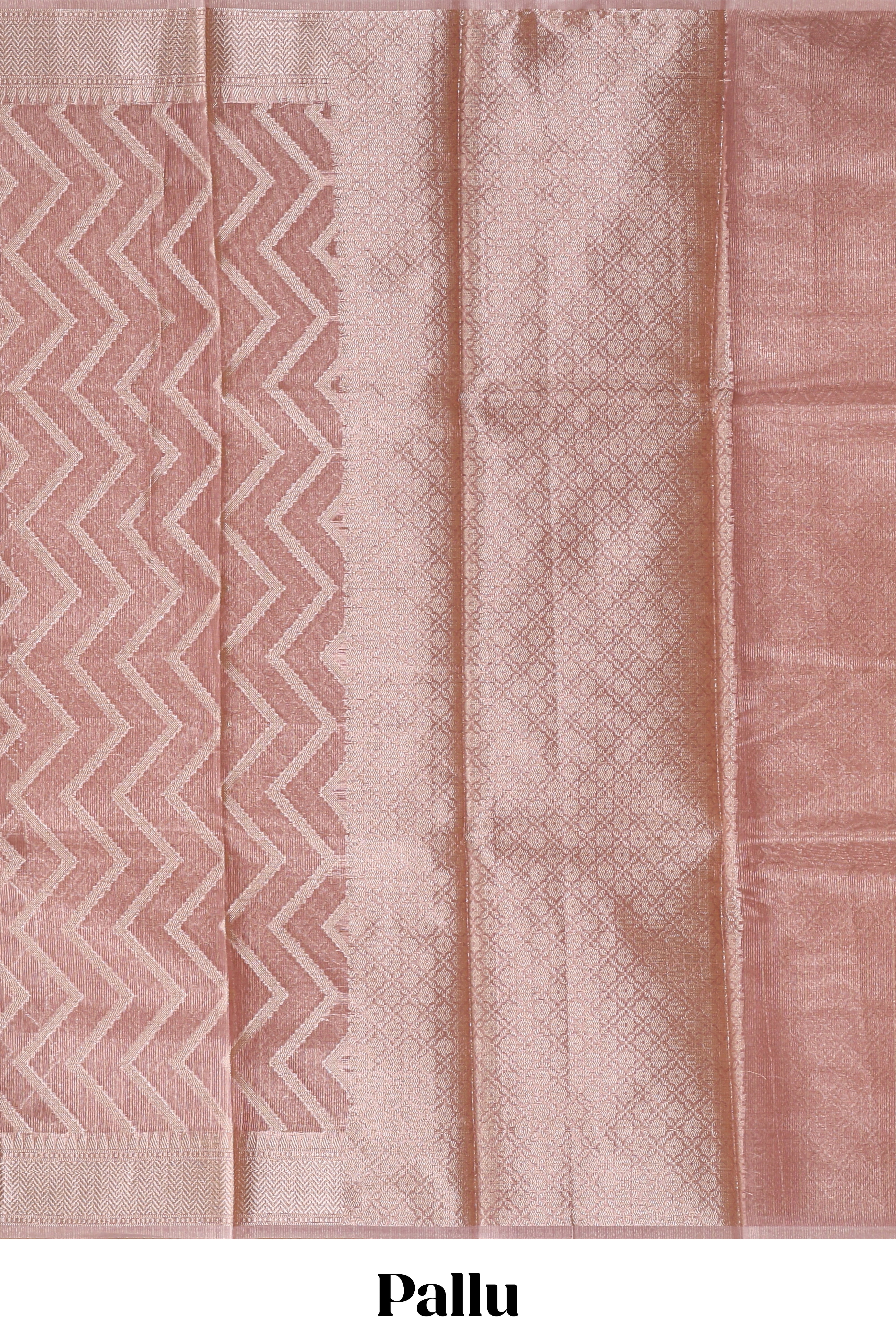 Peach chevron design art tissue saree with self zari border and matching printed blouse