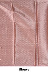 Peach chevron design art tissue saree with self zari border and matching printed blouse