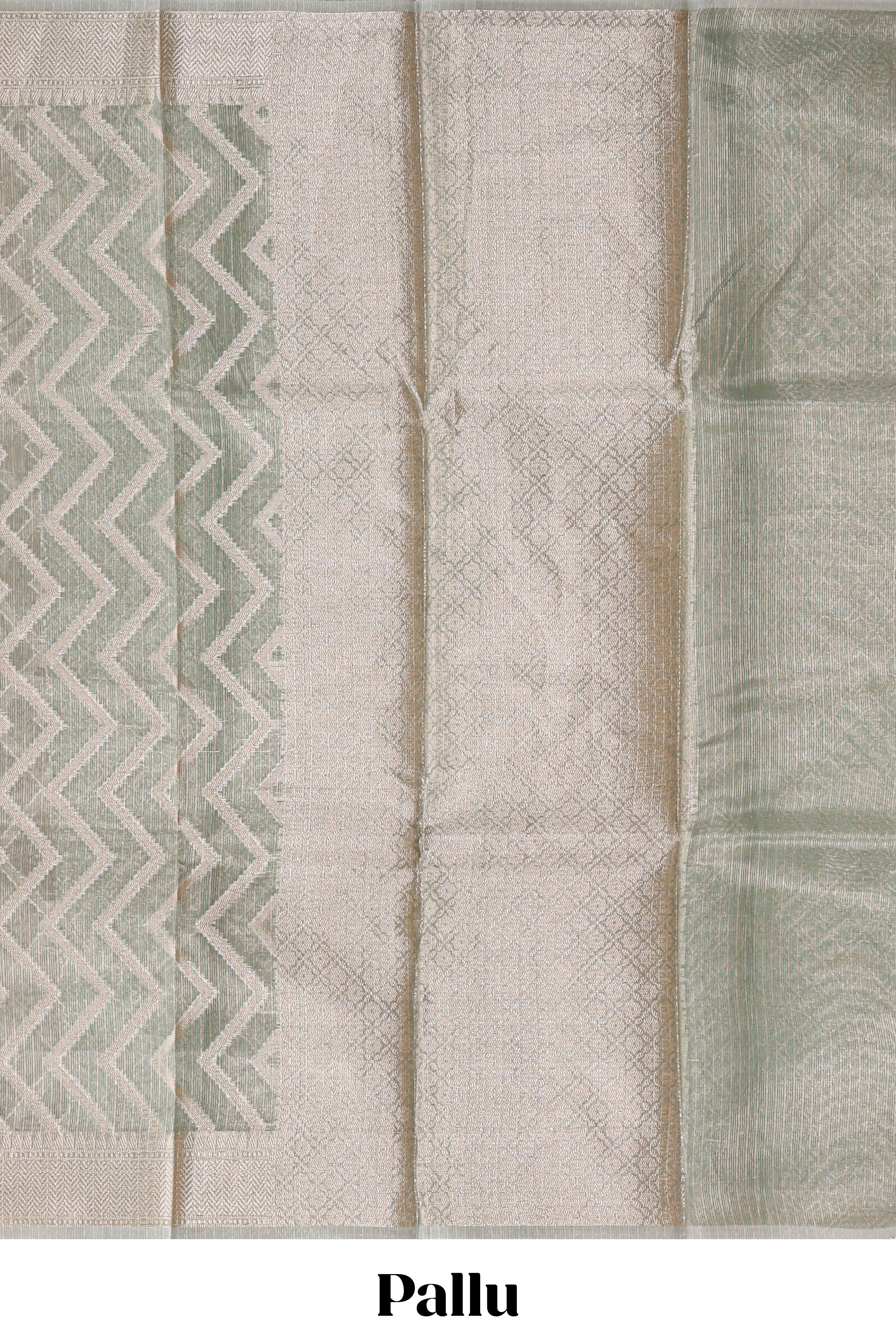 Grey chevron design art tissue saree with self zari border and matching printed blouse
