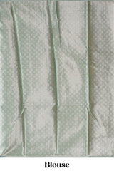 Grey chevron design art tissue saree with self zari border and matching printed blouse