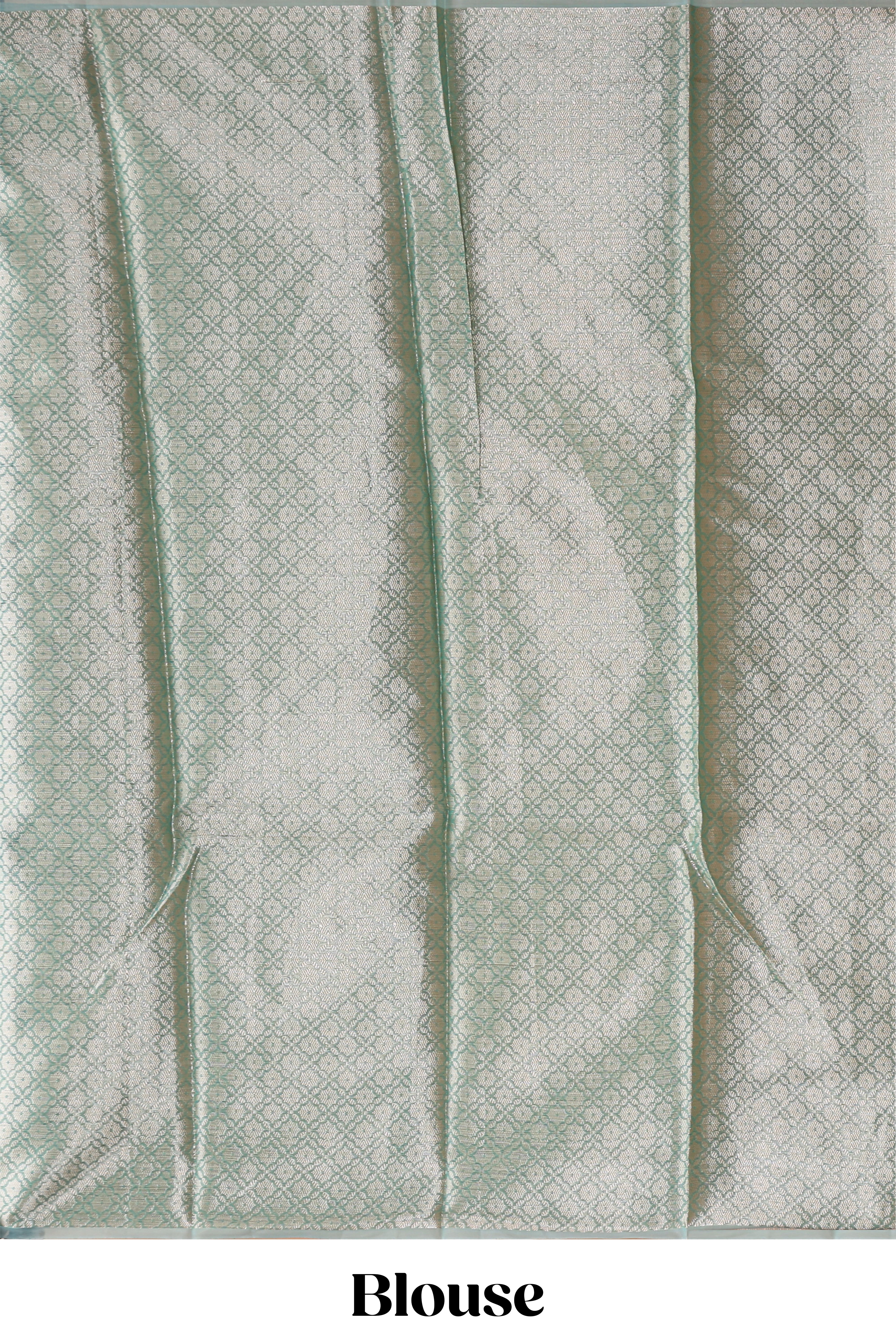 Grey chevron design art tissue saree with self zari border and matching printed blouse