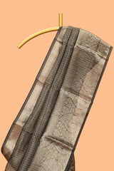 Charcoal grey unique zari design art tissue saree with self zari border and matching blouse