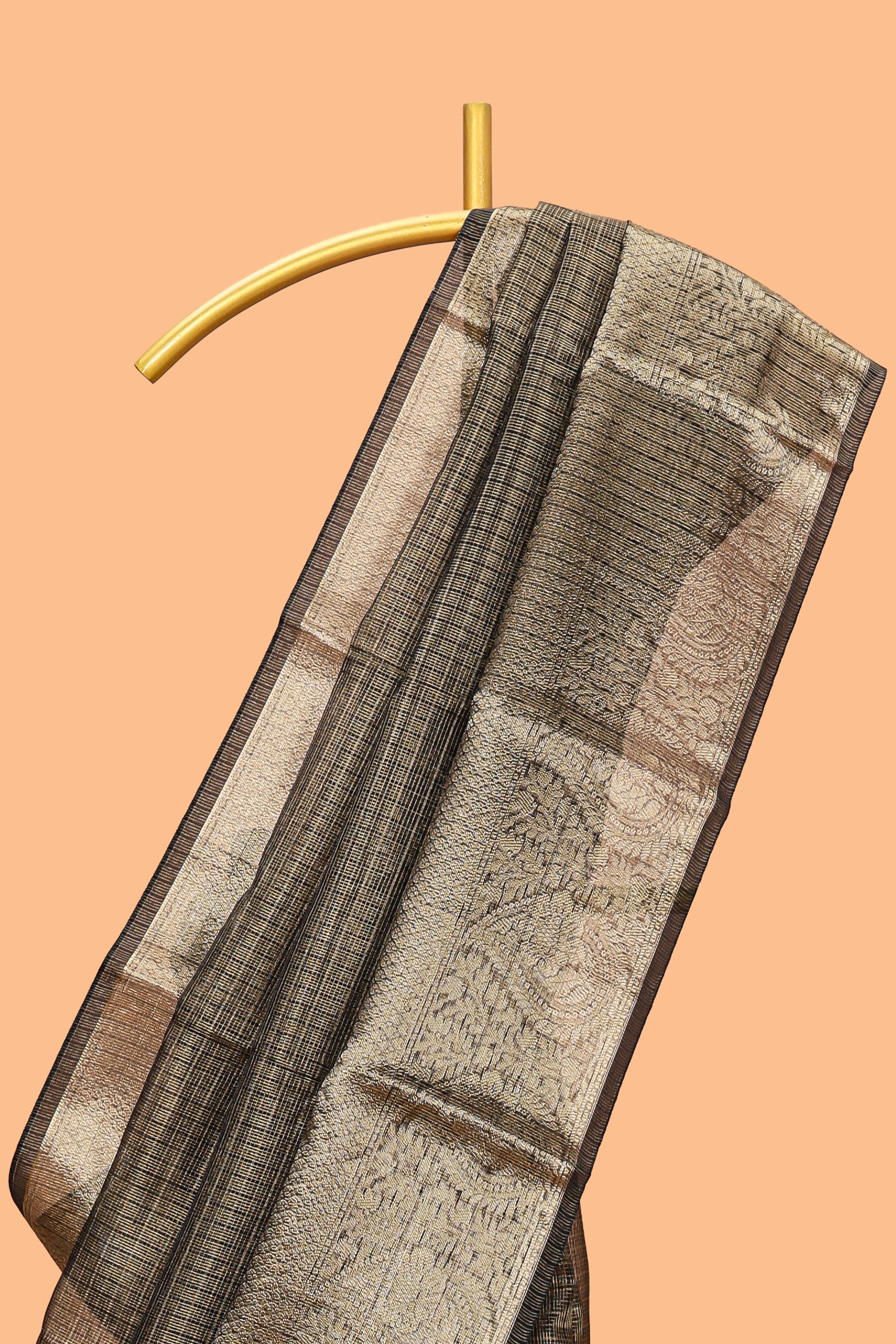 Charcoal grey unique zari design art tissue saree with self zari border and matching blouse
