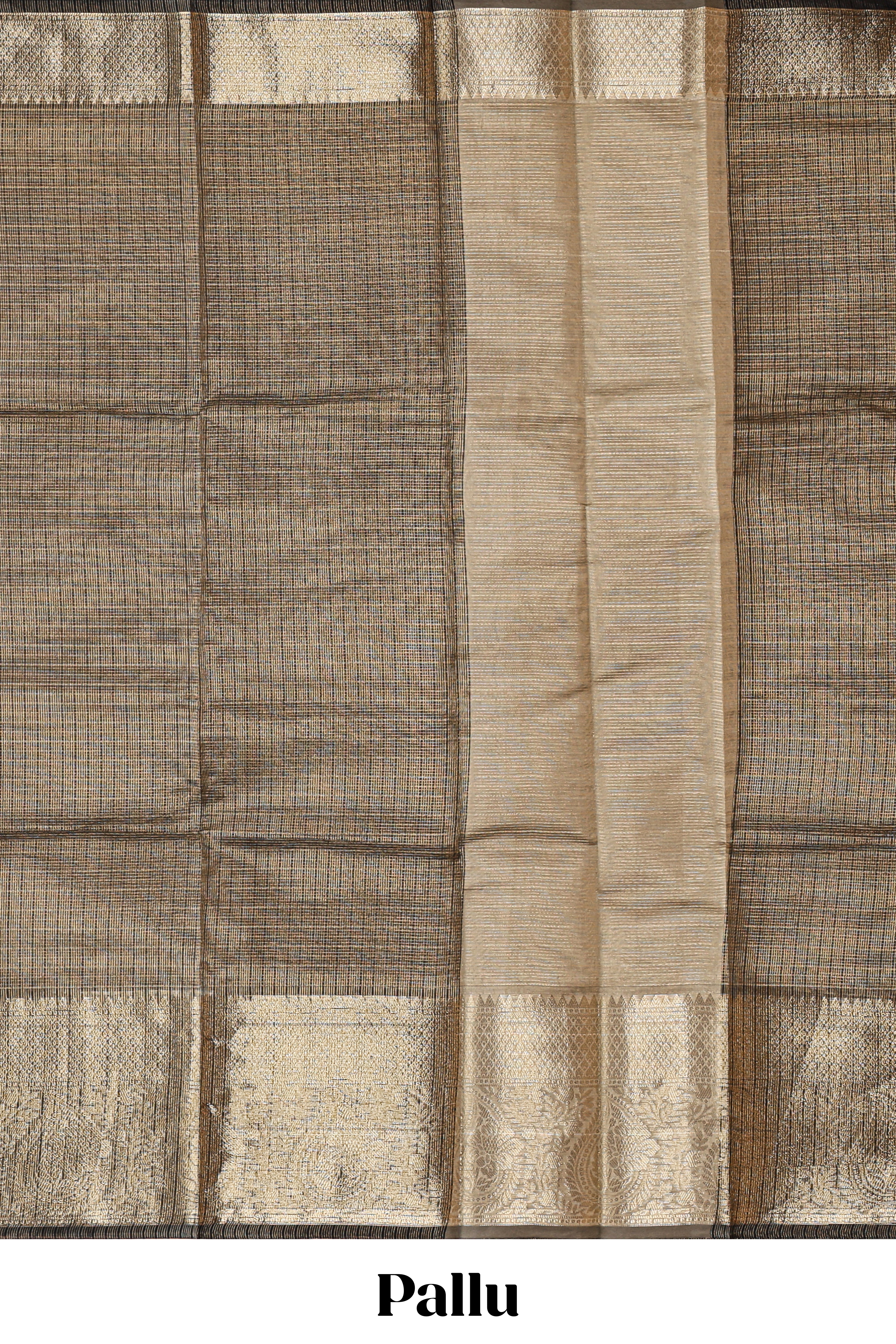 Charcoal grey unique zari design art tissue saree with self zari border and matching blouse