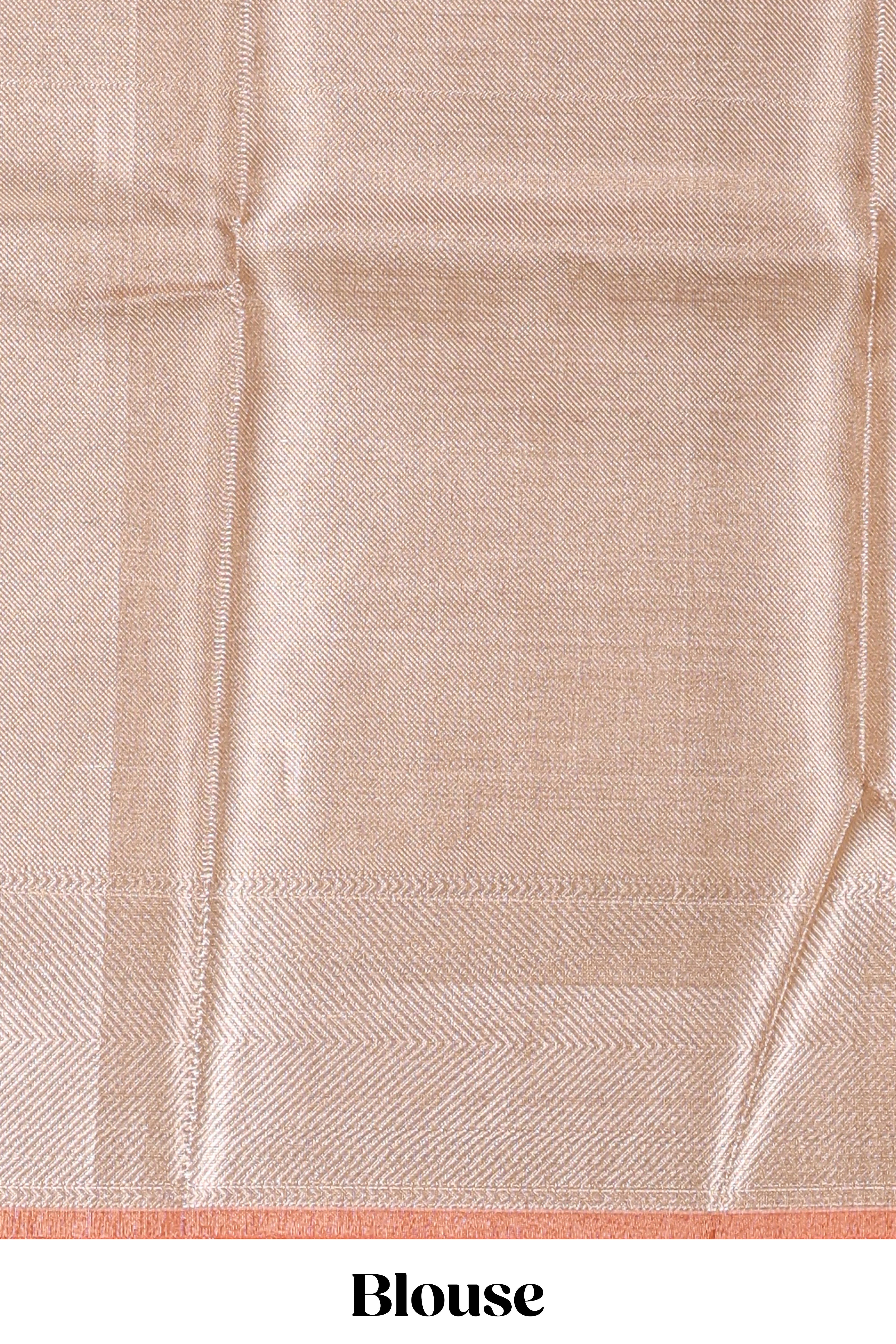 Beige geometric zari design art tissue saree with self zari border and matching blouse