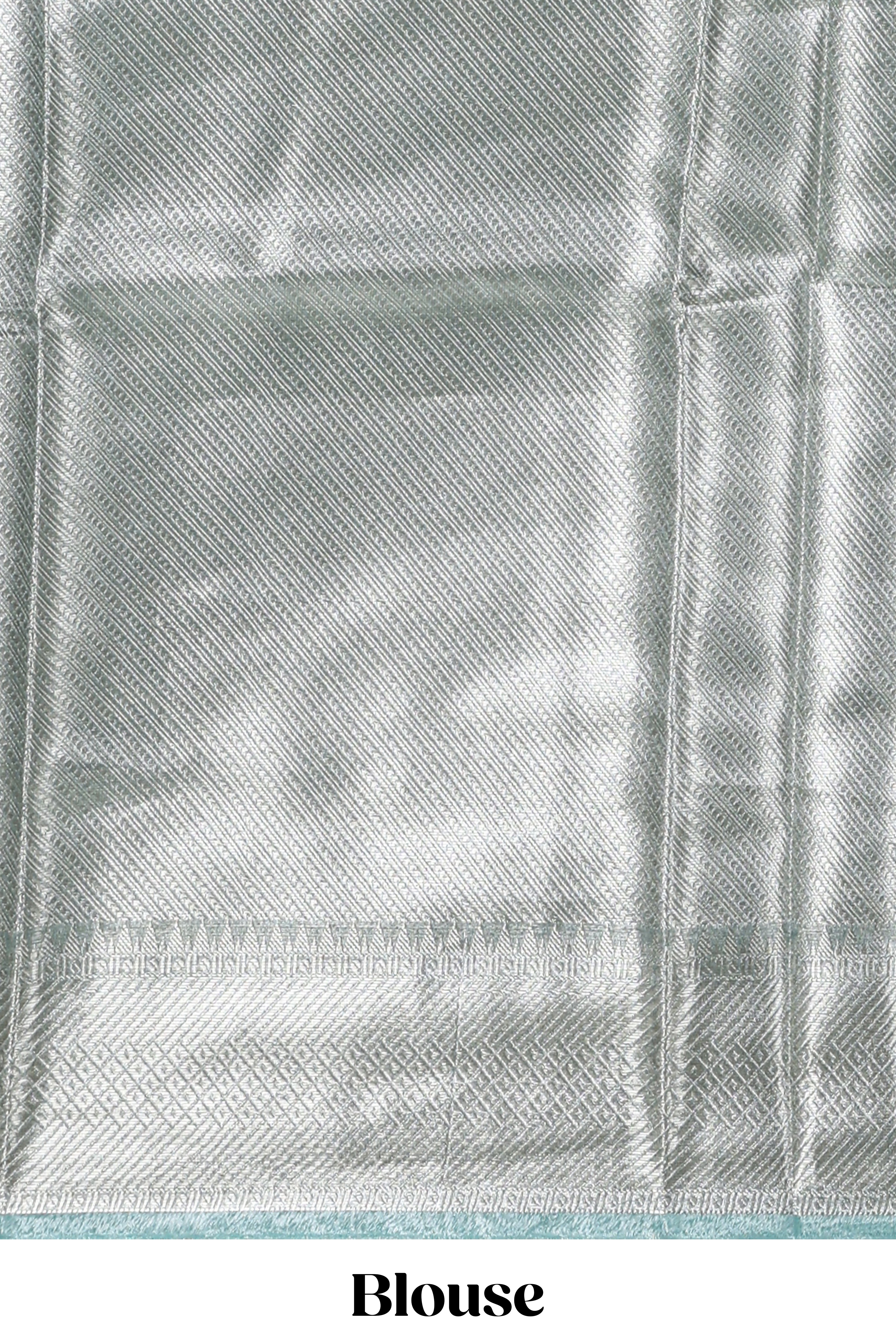 Pastel green vertical striped design art tissue saree with self zari border and matching blouse