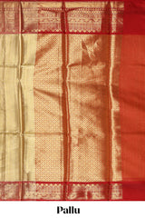 Mustard yellow geometric design art tissue saree with contrast zari border and blouse