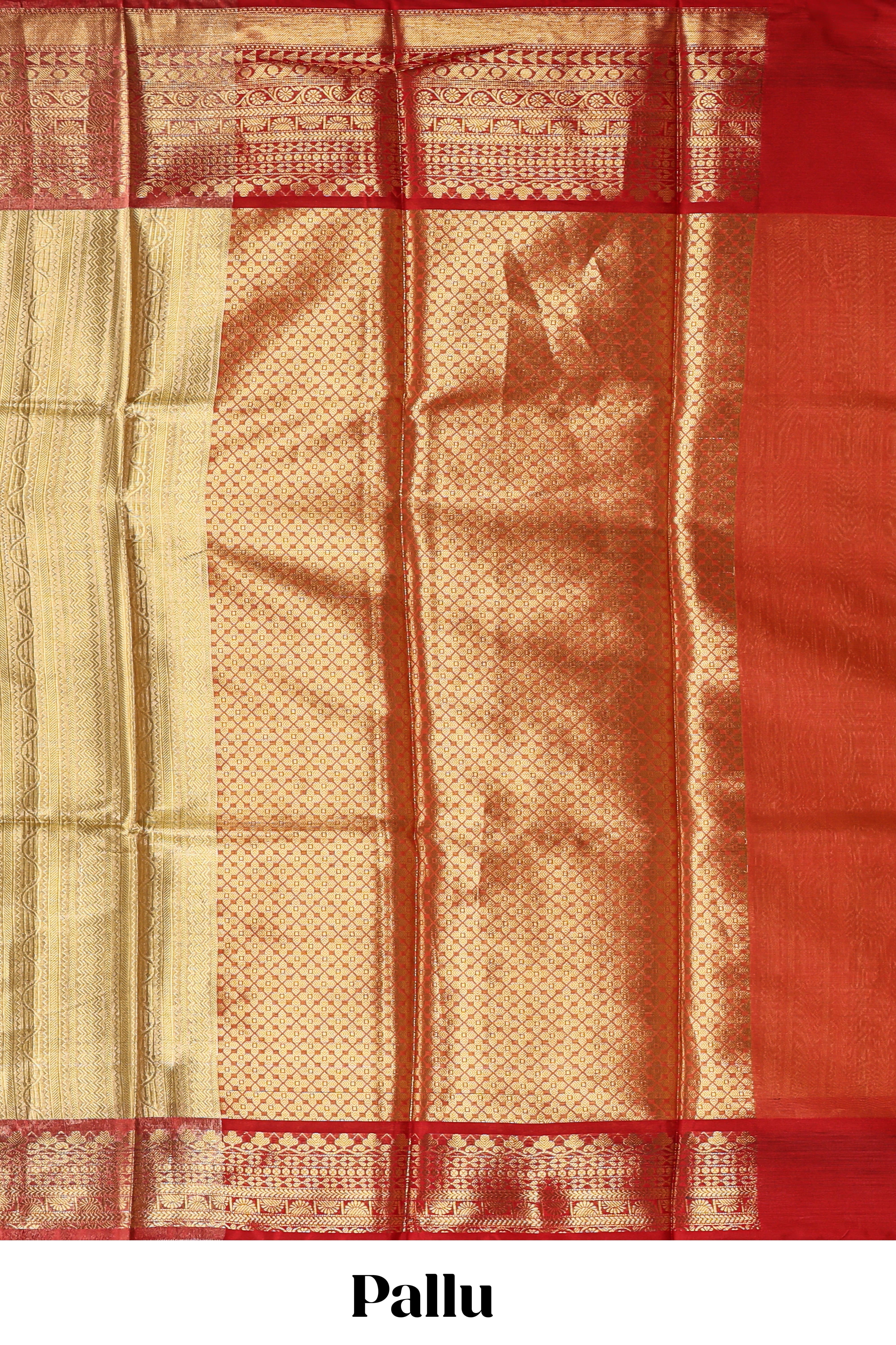 Mustard yellow geometric design art tissue saree with contrast zari border and blouse