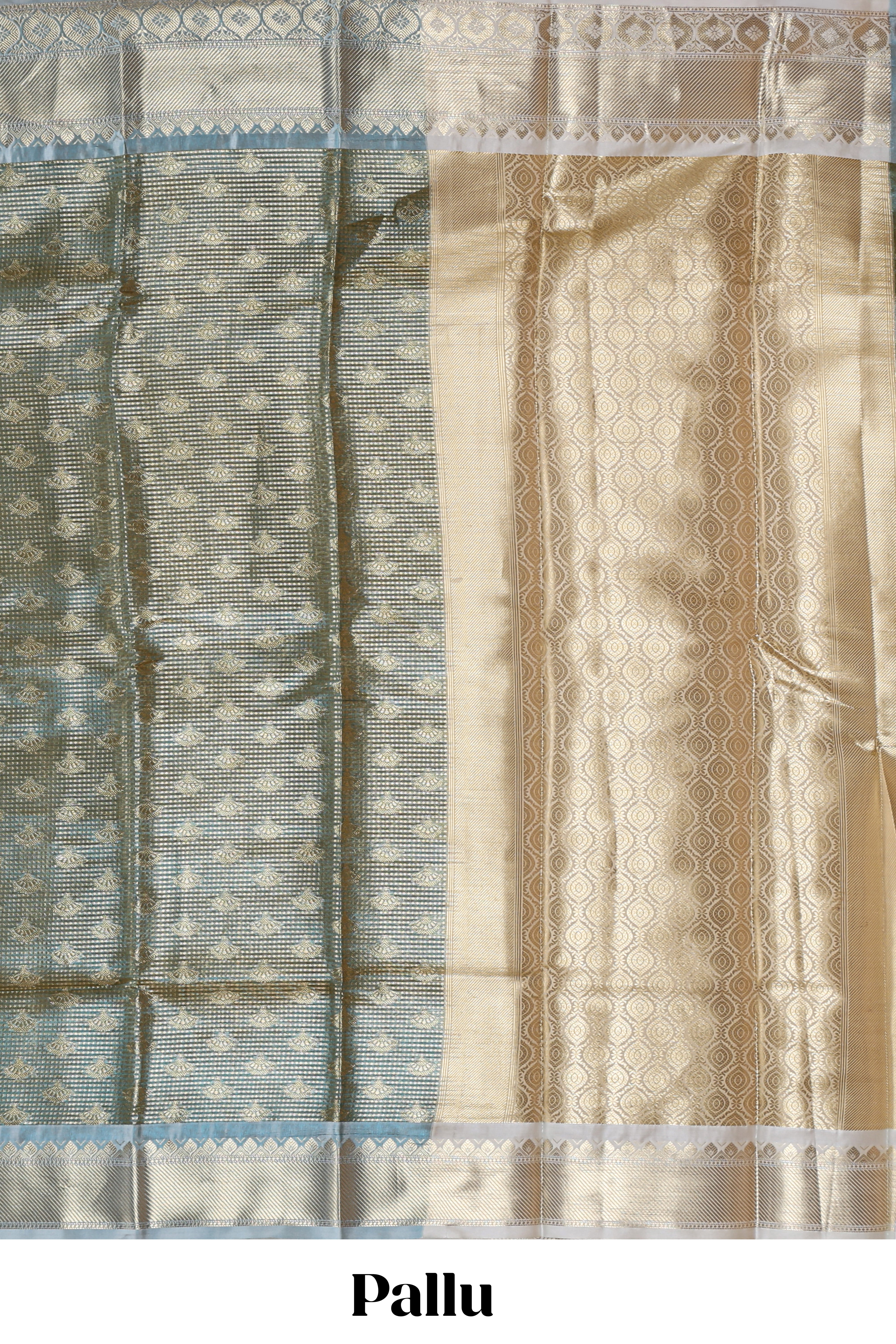 Blue unique design zari motifs art tissue saree with contrast border and blouse