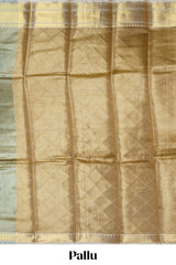 Blue small zari checks design art tissue saree with contrast border and blouse