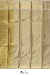 Pale gold small zari checks design art tissue saree with self border and blouse