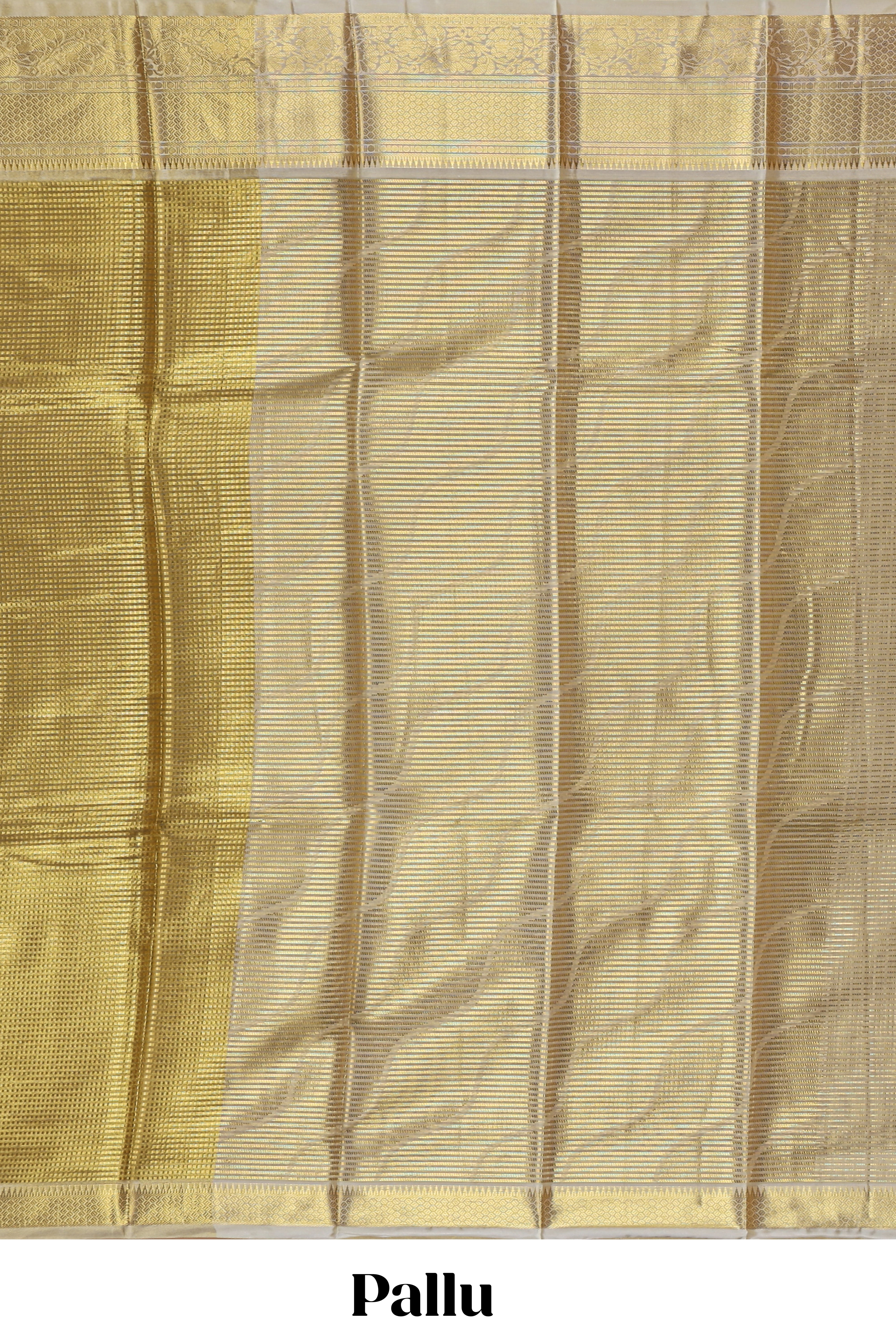 Pale gold small zari checks design art tissue saree with self border and blouse
