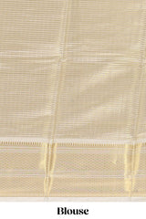 Pale gold small zari checks design art tissue saree with self border and blouse