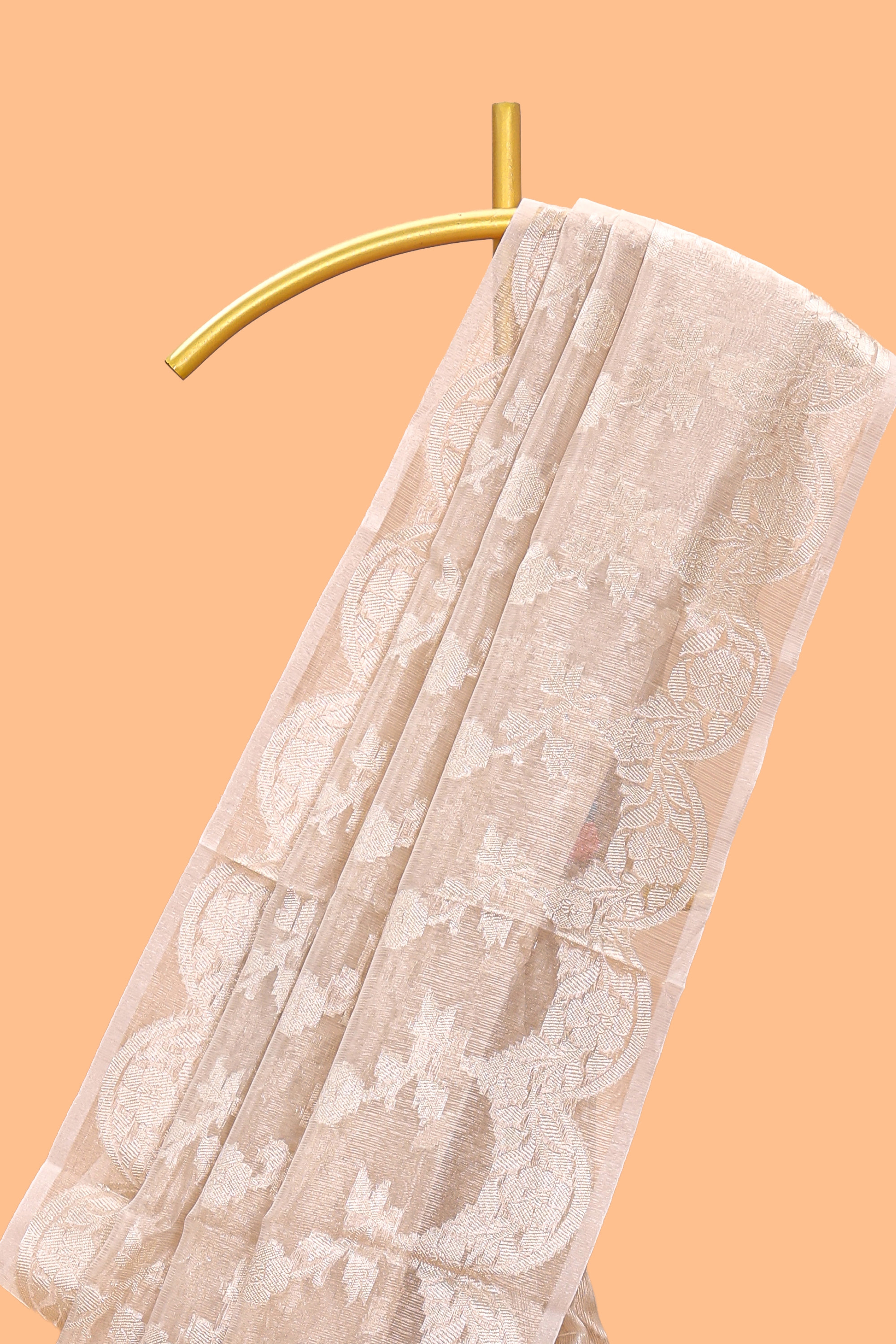 Beige floral zari design art tissue saree with self pallu and matching blouse