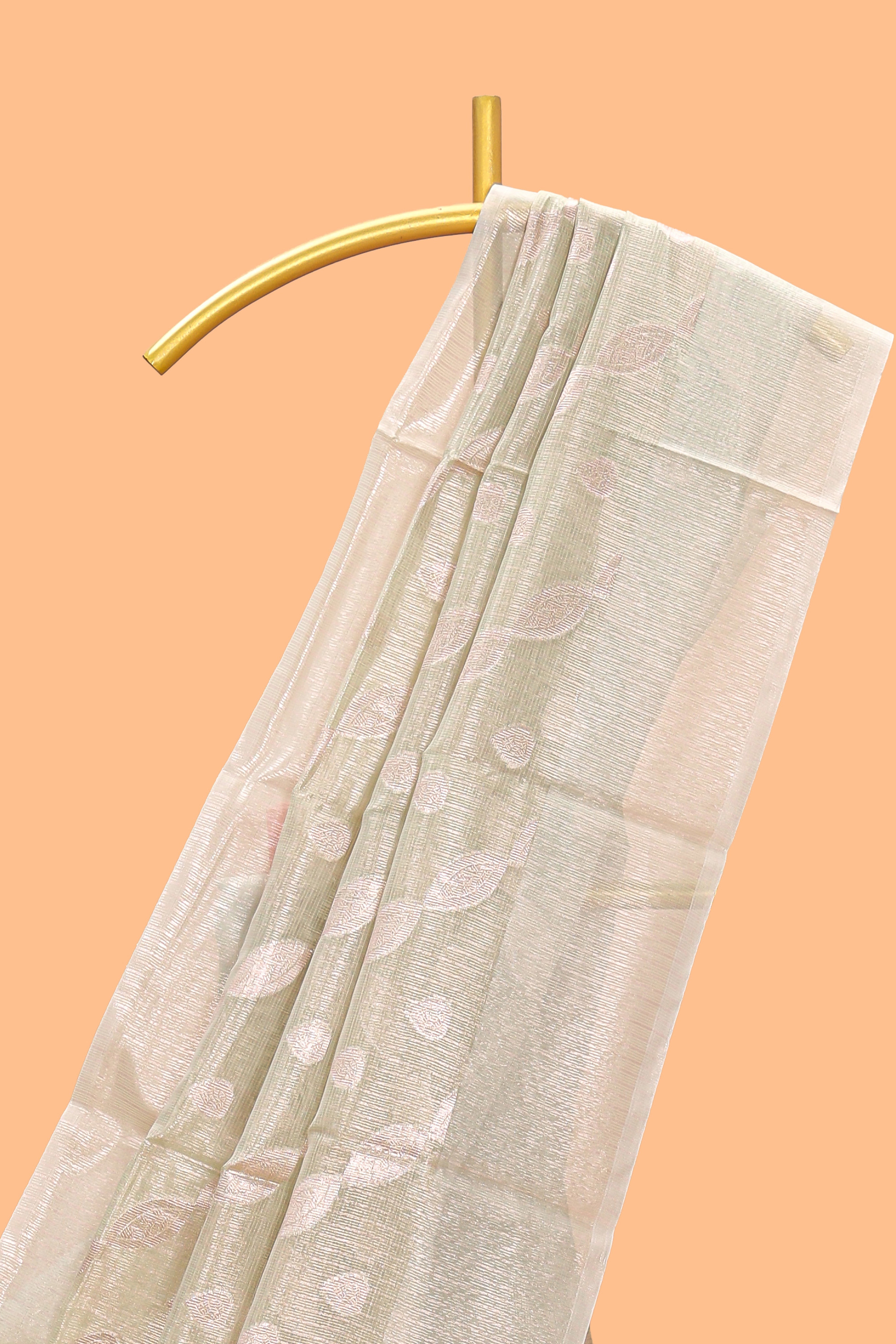 Mint green scattered floral and leaf motifs art tissue saree with self pallu and plain border