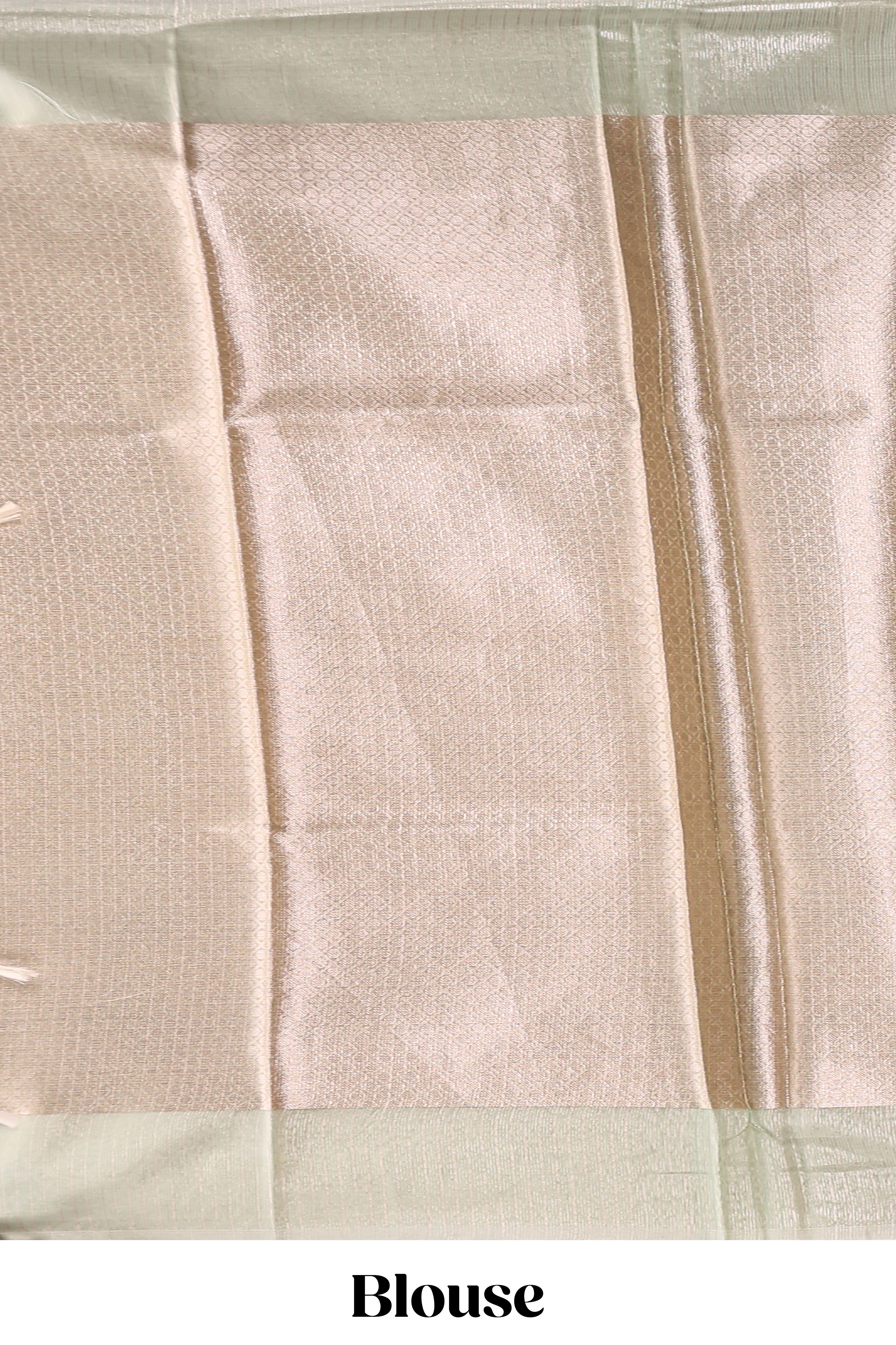 Mint green scattered floral and leaf motifs art tissue saree with self pallu and plain border