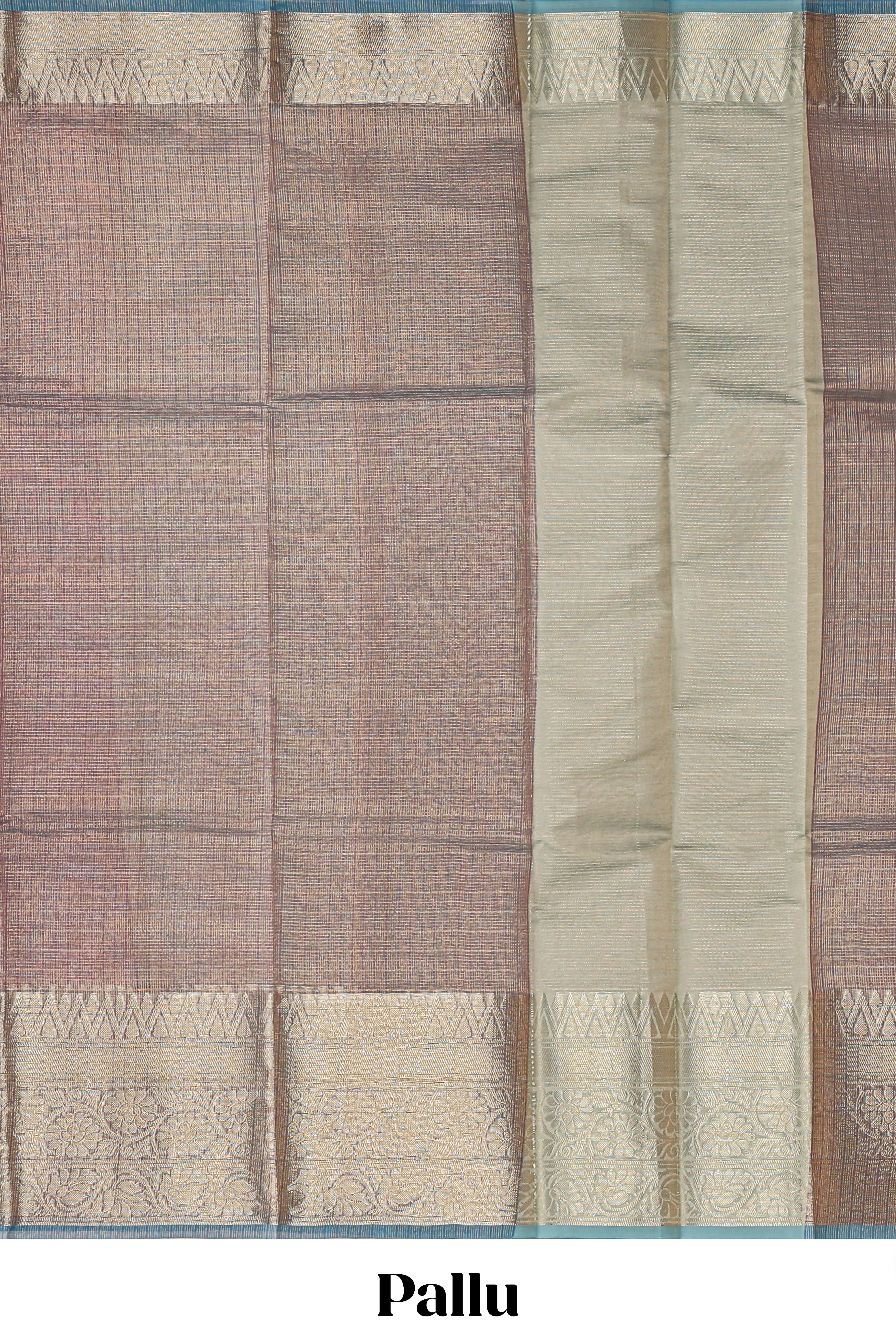 Mauve shade art tissue saree with antique gold zari border and contrast blouse